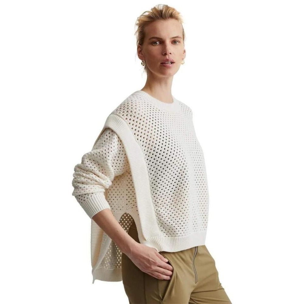 Varley Arabella Knit Sweater Cream Ivory‎ Open Pointelle Mesh Cotton VAR01204